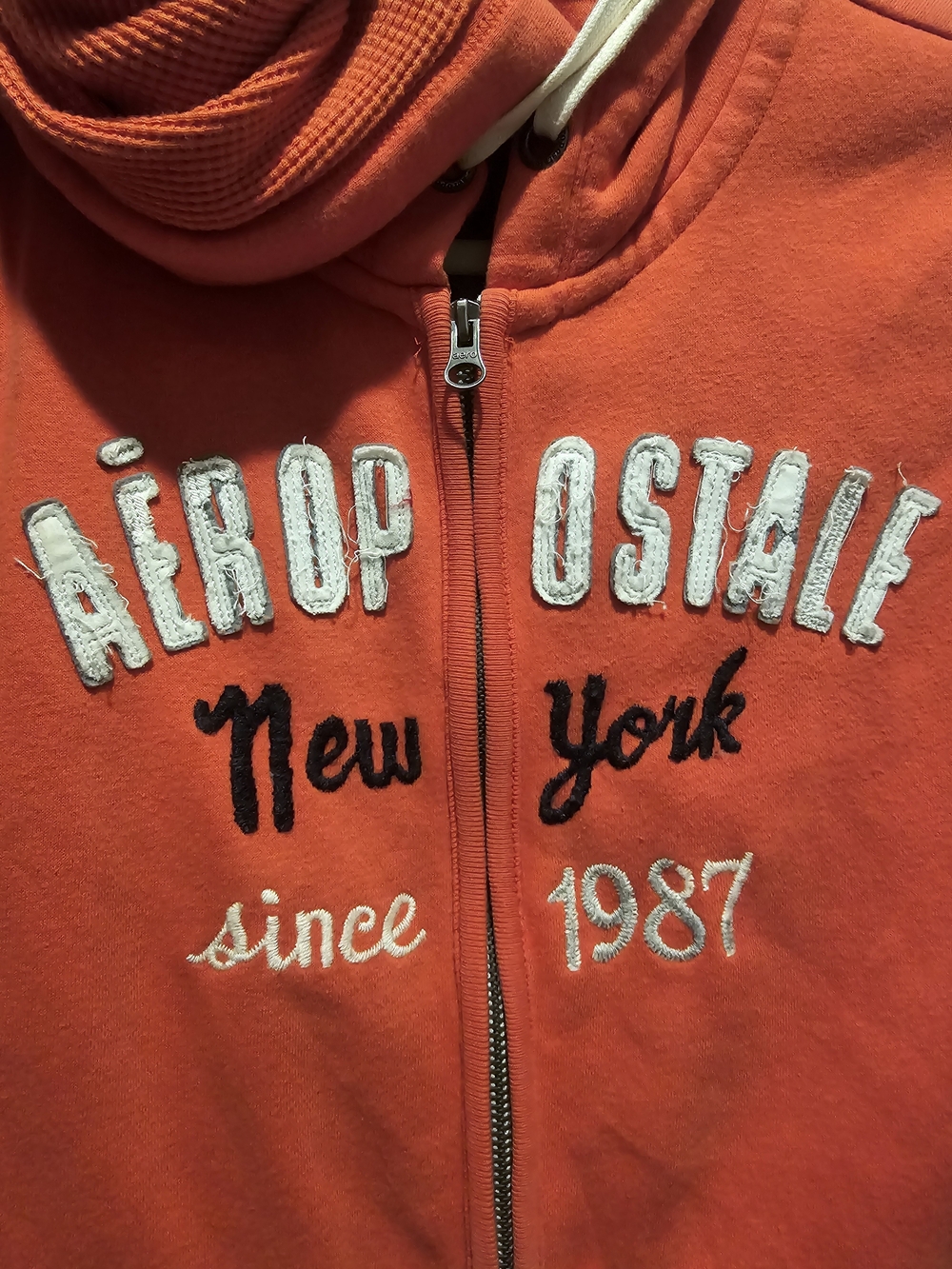Aeropostale Women's Orange Full‑Zip Hoodie with Embroidered Logo